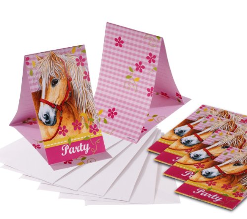 Imagen 2 de CHARMING HORSES - Invitación de Cumpleaños tarjetas + 6 sobres + 72 Regalos para invitados
