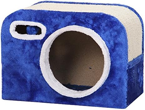 PETPALS GROUP Camera Shaped Cat Condo with Scratching Pad, 19 x 10 x 13", Blue