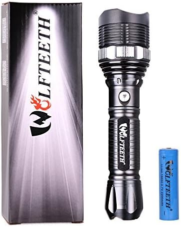 Wolfteeth 1000 Lumen Flashlight Led Cree Xml-T6 Handheld 18650 Battery Included Camping Torch 4011B Black