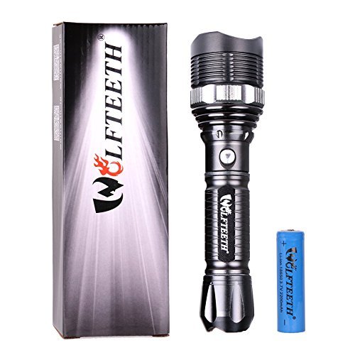 Wolfteeth 1000 Lumen Flashlight Led Cree Xml-T6 Handheld 18650 Battery Included Camping Torch 4011B Black