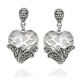 511T3Sb21HL. SL160  Sterling Silver Marcasite and Clear Glass Heart Earrings
