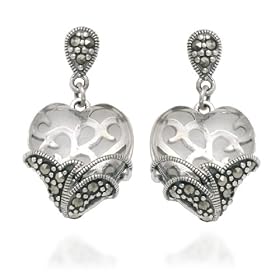 Sterling Silver Marcasite and Clear Glass Heart Earrings by Amazon.com Collection