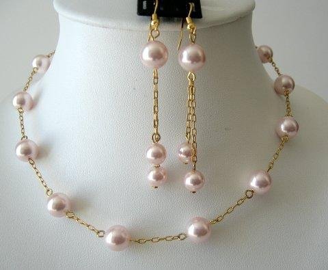 Romantic Collectible Jewelry Rosaline Genuine Swarovski Pearls Necklace Set Chain 22k Gold Plated Handcrafted (BRAND NEW)
