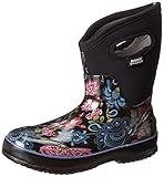 Bogs Women's Classic Mid Winter Blooms Waterproof Winter & Rain Boot,Black Multi,9 M US