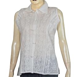 Womens Clothing - Cotton Sleeveless Top Blouse Chikan Embroidery Size M (ctop471)
