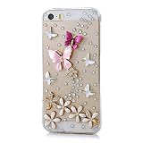 iPhone 5 Case, Charm Of Diamonds Bling Butterfly Handmade Unique Design Clear Case For Apple iPhone 5 5S 5G Hard Plastic Crystal Diamond Flowers Back Cover Protective Rhinestone Phone Skin