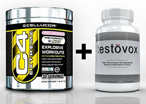 Cellucor C4 Extreme Pre-Workout (30 Servings) & TESTOVOX (60 Capsules) - High Performance Muscle Building Combo. Professional Strength Bodybuilding Supplement Stack (Pink Lemonade)