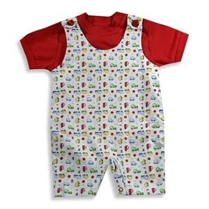 SnoPea - Newborn And Infant Boys Short Sleeve Shortalls Set, White, Red