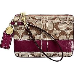 Coach Signature Stripe Wristlet Case Bag 41637 Plum