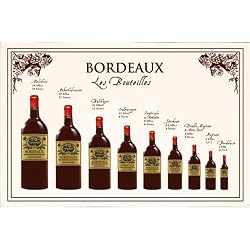 Bordeaux (Claret) Various Bottle Sizes Label Kitchen Towel, French oversize wine steward towel
