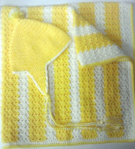 New beautiful Baby Crochet Crib Size Blanket Yellow and White