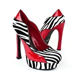 Bumper Womens Red Round Toe Platform Pump Wedge, Zebra Patent Leather