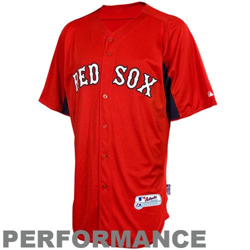 MLB Boys' Boston Red Sox Short Sleeve Authentic Button Front Cool Base Batting Practice Jersey (Scarlet/Navy, Large)