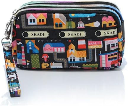 SKADI Women's Nylon Printing Clutch Three Layers Zipper Coin Purse Wallet for Phones-Happy Community