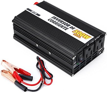 500W Power Inverter DC12v/24V to AC 110V /220V 50Hz/60Hz with 1 USB Port 0.5A Compatible with Notebook, Cell phone, camera, MP3, MP4,iPod,PS2.CD, DVD, Fan, Lamp, Black