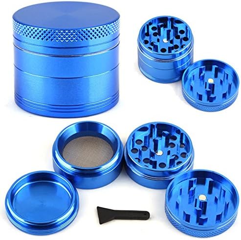 New Arrival 4 Parts Herb Spice Tobacco Weed Grinder With Pollen Catcher - Premium Aluminium Metal 1.58" Diameter (Blue)