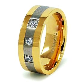 8mm Gold Plated Titanium Ring with CZ (Sizes 8-12): West Coast Jewelry: Jewelry