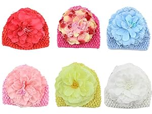 Qandsweet Newborn Headwear Hat Sleeve Cap Hair Flower 0-6m (6pack)