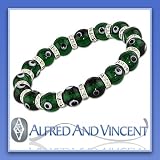 Evil Eye Murano Glass Judaica Hamsa Charm Stretch Bracelet - Moss Green