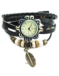Black Lady Wrist Watch Leaf Design 2013 Lucky Watch Promotional Price W0580