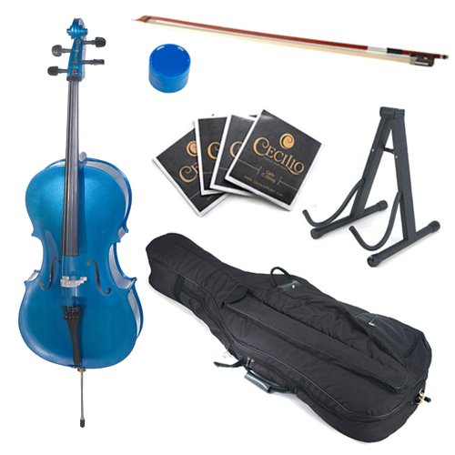 Cecilio CCO-Blue 4/4 (Full Size) Student Cello Outfit in Metallic Blue Varnish + Soft Case + Bow+ Rosin + Strings + Stand Cecilio CCO-Blue 4/4 (Full Size) Student Cello Outfit in Metallic Blue Varnish + Soft Case + Bow+ Rosin + Strings + Stand
