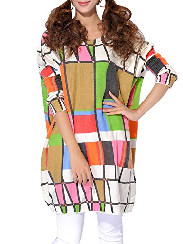 ELLAZHU Women Baggy Color-Block Knit Pullover Sweater Onesize SZ14