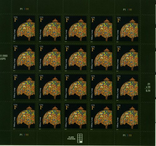 Tiffany Lamp Pane 20 x 1 Cent US Postage stamps