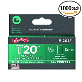 Arrow Fastener 208 Genuine T20 1/2-Inch Staples, 1,000-Pack