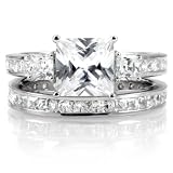 Cara's Engagement Ring Set - Princess Cut CZ - 925 Sterling Silver Rhodium Electroplated - 6