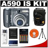 Canon PowerShot A590 IS Digital Camera with Batteries and Charger + Case + Cameta Bonus Accessory Kit