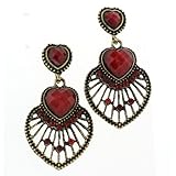 Gold-tone Ornate Heart Red(lab-created)gem Post Earrings