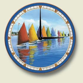 Wood clock~ Rainbow Catamarans~Artworks Home Accents~ large kitchen wall clocks~ code 162