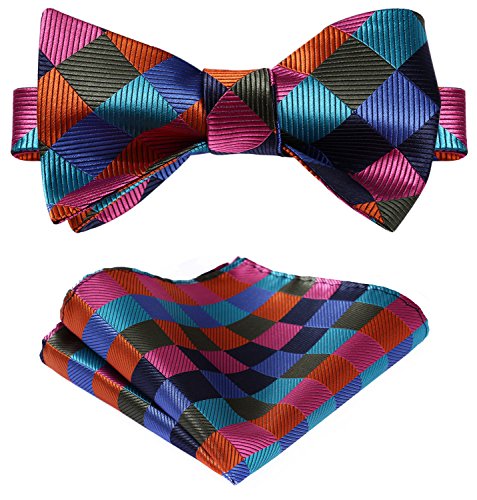 SetSense Men's Plaid Jacquard Woven Self Bow Tie Set