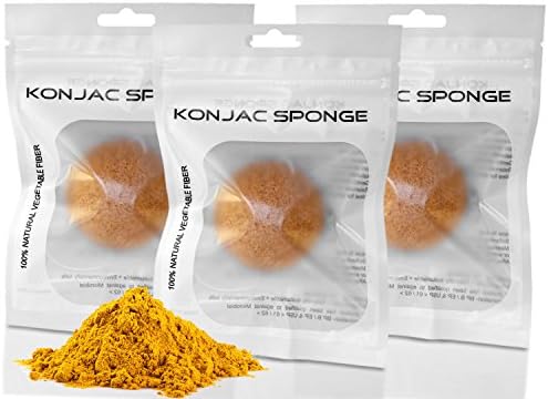 3 - Turmeric Infused Premium Natural Konjac Sponge - Anti Aging, Wrinkle Reducer, Gentle Exfoliator & Pore Cleansing Facial Sponge - Ideal for All Skin Types Including Sensitive, Dry or Oily