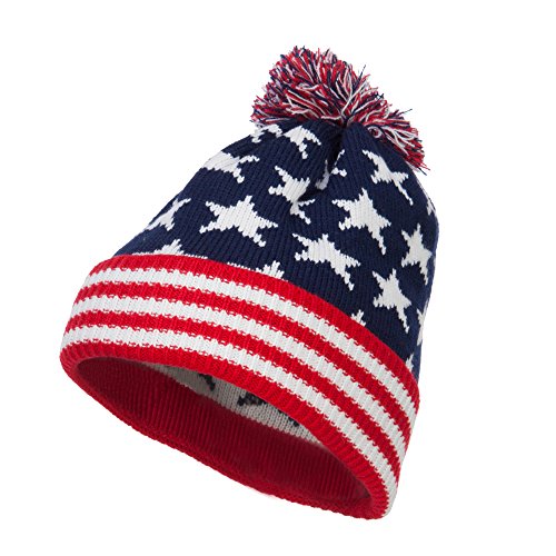 American Flag Pom Knit Beanie - Navy