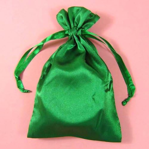 10 Emerald Green 4"x 6" Satin Drawstring Pouches with Free Shipping