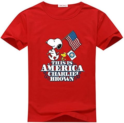 Xuemei Lin Snoopy This Is America Charlie Brown Youth T-Shirts Navy Blue Size S (8-10Y,Chest:80cm)
