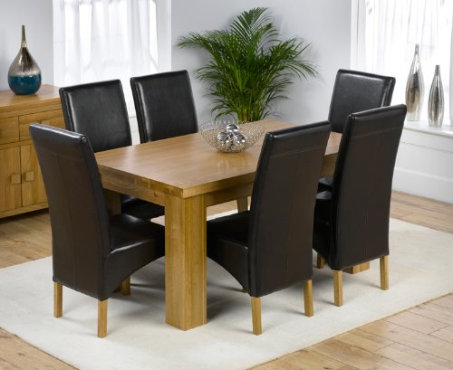 Kentucky 150cm Oak Dining Set with 6 Cannes Black Leather Chairs