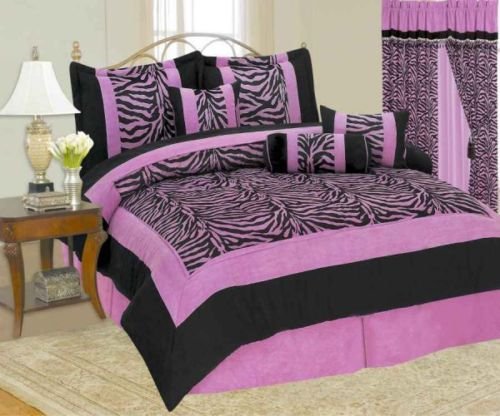 7 Piece Micro Suede Zebra Purple Comforter Bed-in-a-bag Set King Size Bedding