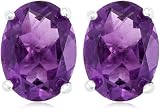 Sterling Silver 8x6mm Oval Amethyst Earrings