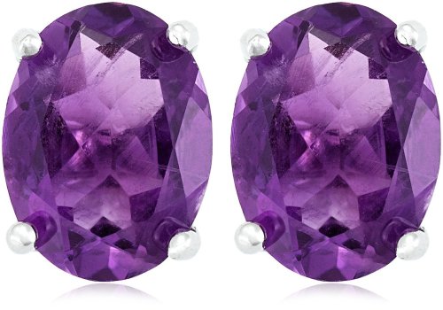 Sterling Silver 8x6mm Oval Amethyst Earrings