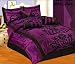 7 PC MODERN Black Purple Flock Satin COMFORTER SET / BED IN A BAG - QUEEN SIZE BEDDING 7 PC MODERN Black Purple Flock Satin COMFORTER SET / BED IN A BAG - QUEEN SIZE BEDDING