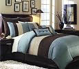 8 PIECE LUXURY OVERSIZED COMFORTER SET / BED IN BAG - CHOCHOLATE BROWN / BLUE QUEEN SIZE BEDDING