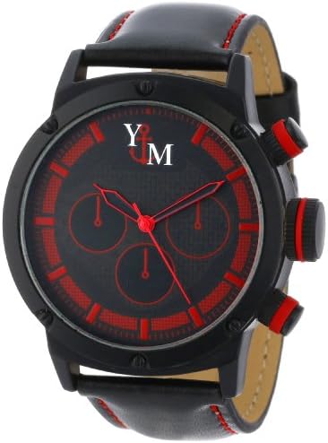 Yachtman Men's YM750-RD Round Black Red Patterned Dial Genuine Leather Band Watch