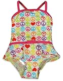 Pink Platinum – Toddler Girls One Piece Peace Swim Suit, White, Multi (Size 4T)