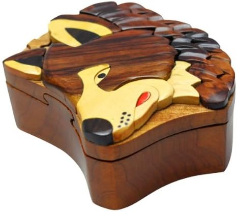 Handmade Wooden Art TRICK SECRET Wolf Puzzle Trinket Box (3005)