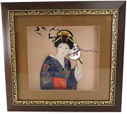 Asian Wall Art Décor Geisha Doll Shadow Box Blue