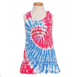Toddler Girls Size 3T Patriotic Tie Dye Studded Heart Ruffle Dress