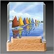 3-Dimensional glass Coaster set with wood holder ~ Rainbow Catamarans ~ 4 Drink Coasters ~ code 162