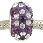 925 Silver Amethyst Purple and Clear Flower Crystal PAVE Bead fits European Charm Bracelet